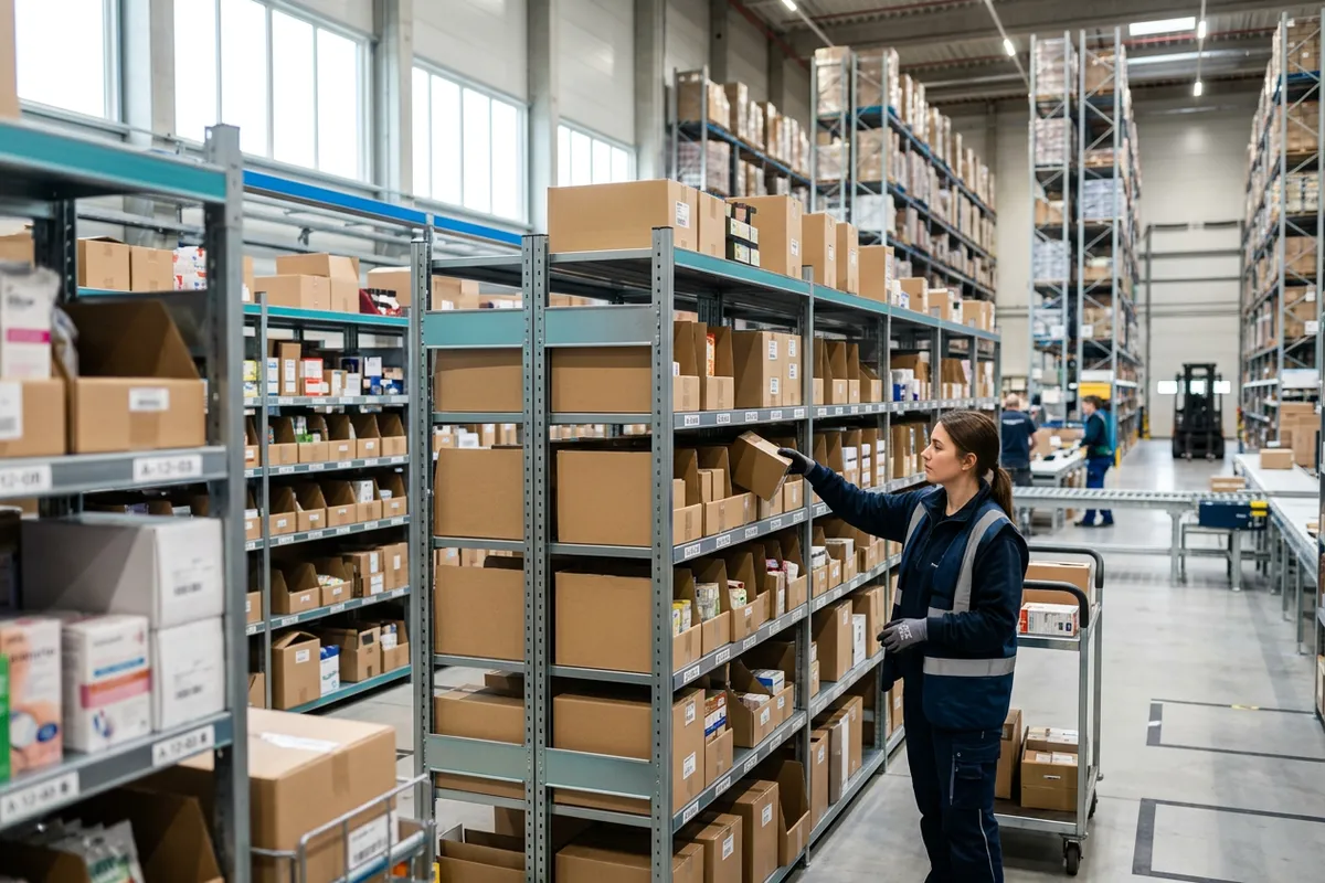 Picker reaching fast-moving items slotted at waist height